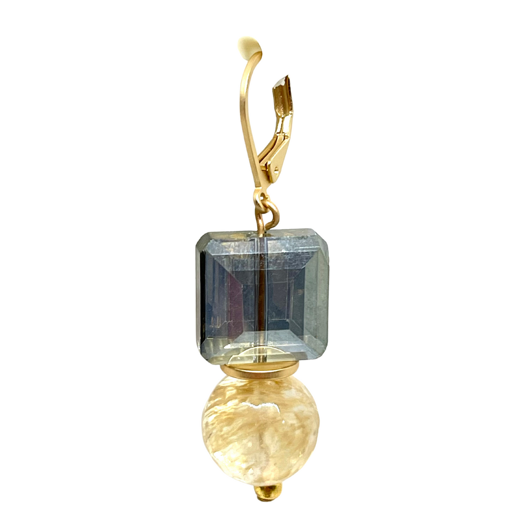 Olive Square Crystal And Citrine Earrings