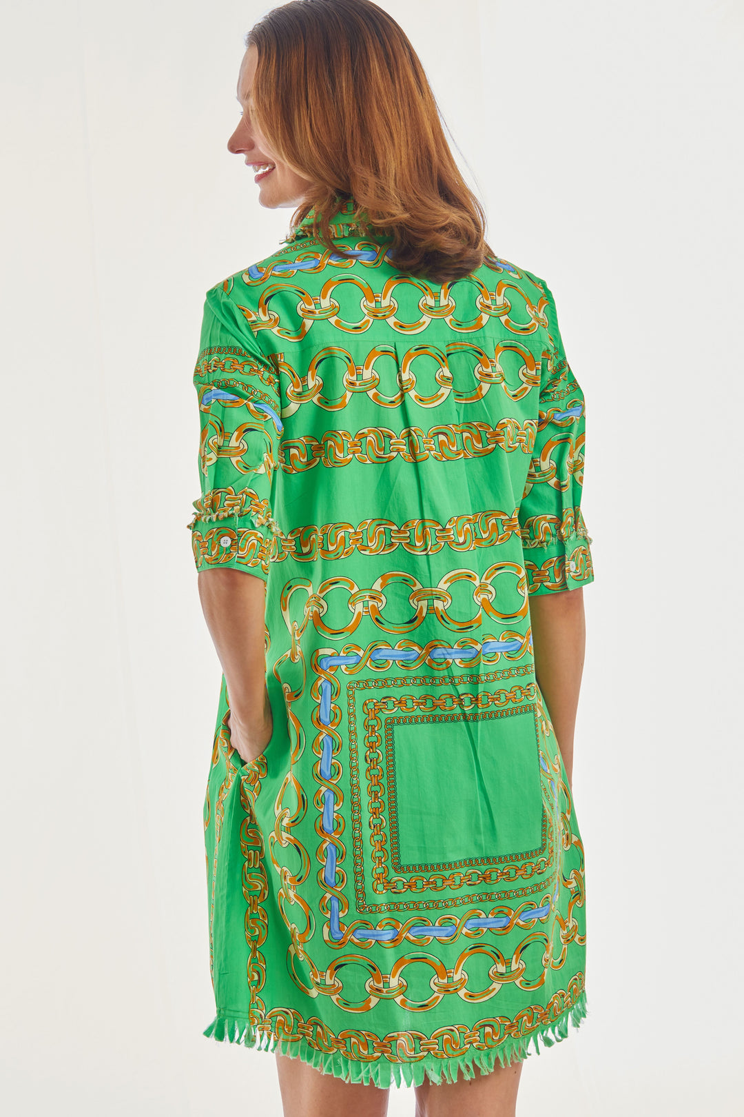 Chatham Dress Green Blue Link Print