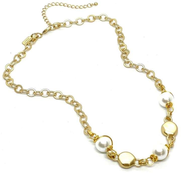 Wire-Wrapped Pearl Matte Gold Chain Necklace