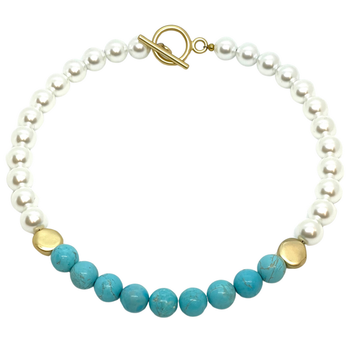 Pearl and Turquoise Howlite Beaded Necklace