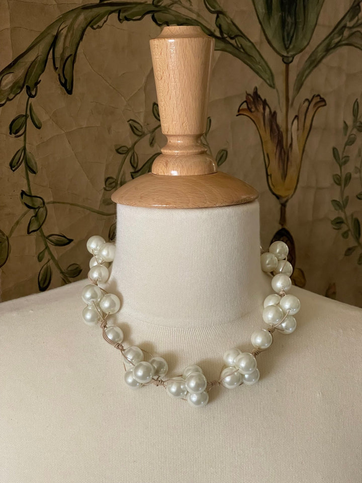 Glass Pearl Woven Leather Necklace