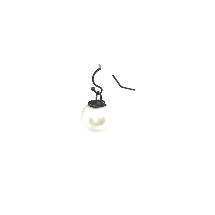 White Pearl Matte Black Top Wrap Wire Earring