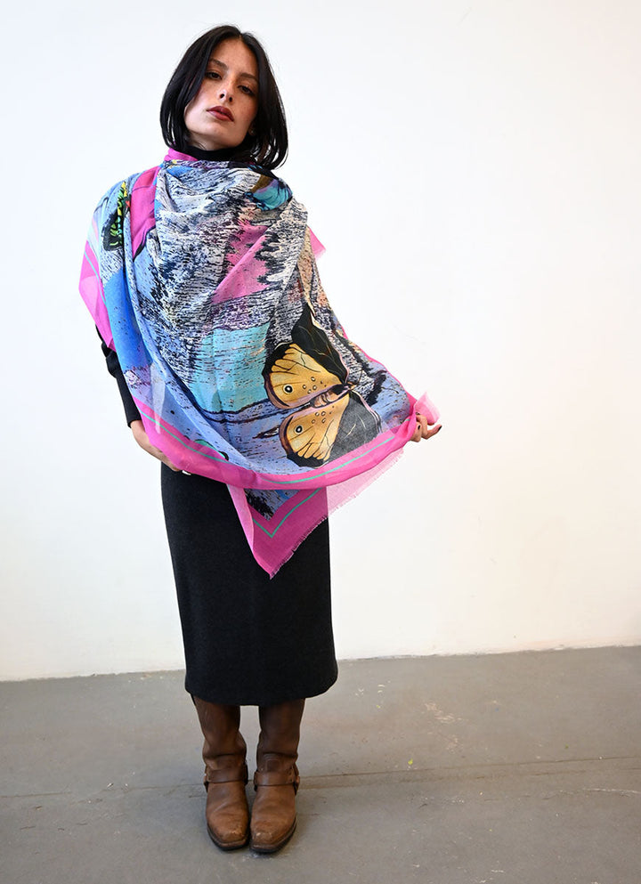 Pink Butterfly Cotton Scarf
