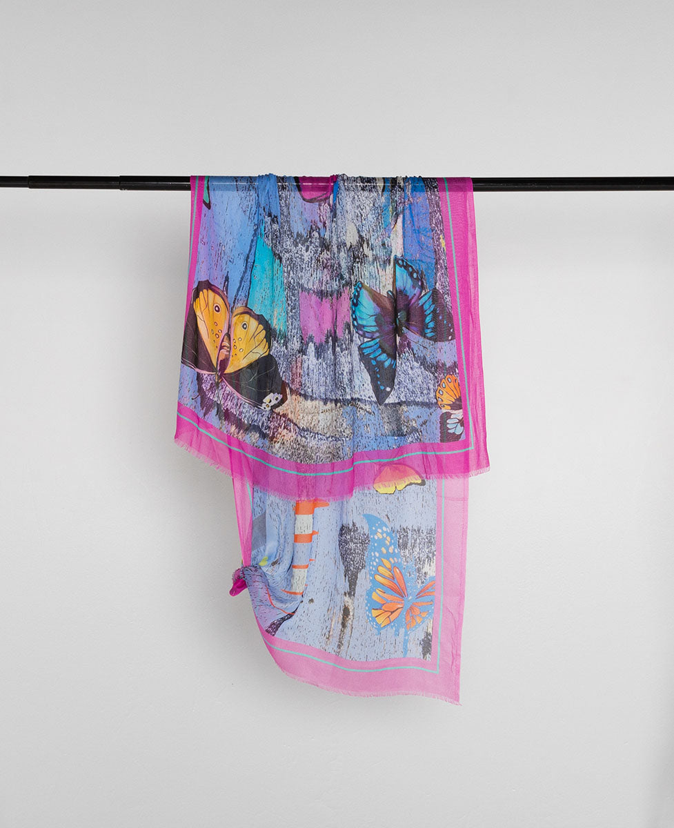 Pink Butterfly Cotton Scarf