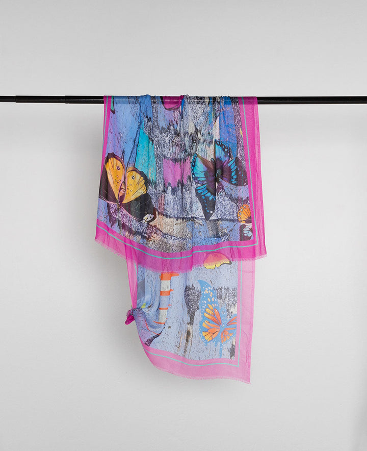 Pink Butterfly Cotton Scarf