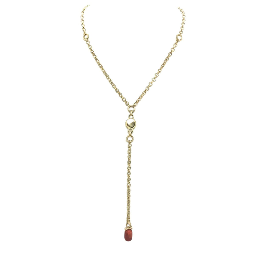 Red Sponge Coral Matte Gold Rolo Chain Y Necklace