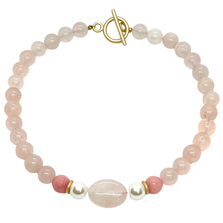 Rose Quartz, Pearl and Pink Jade Necklace