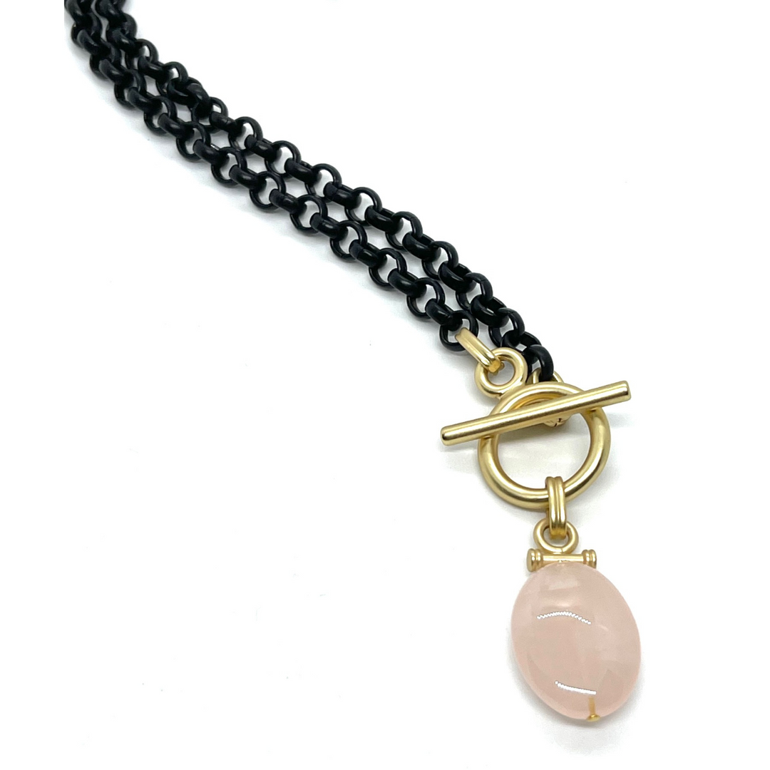 Rose Quartz Pendant on Matte Black Chain