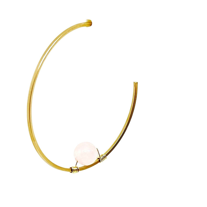 Rose Quartz Square Wire Matte Gold Hoop With Gold Wrap