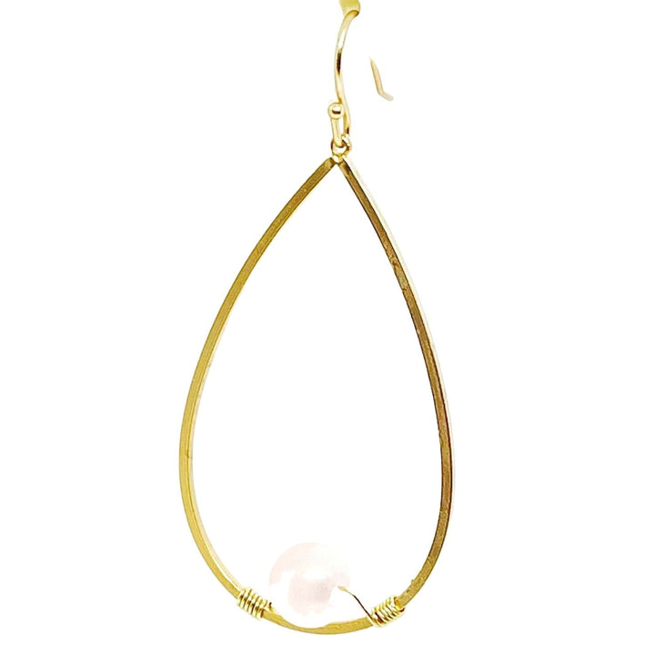 Rose Quartz Matte Gold Wire Wrap Teardrop Earrings