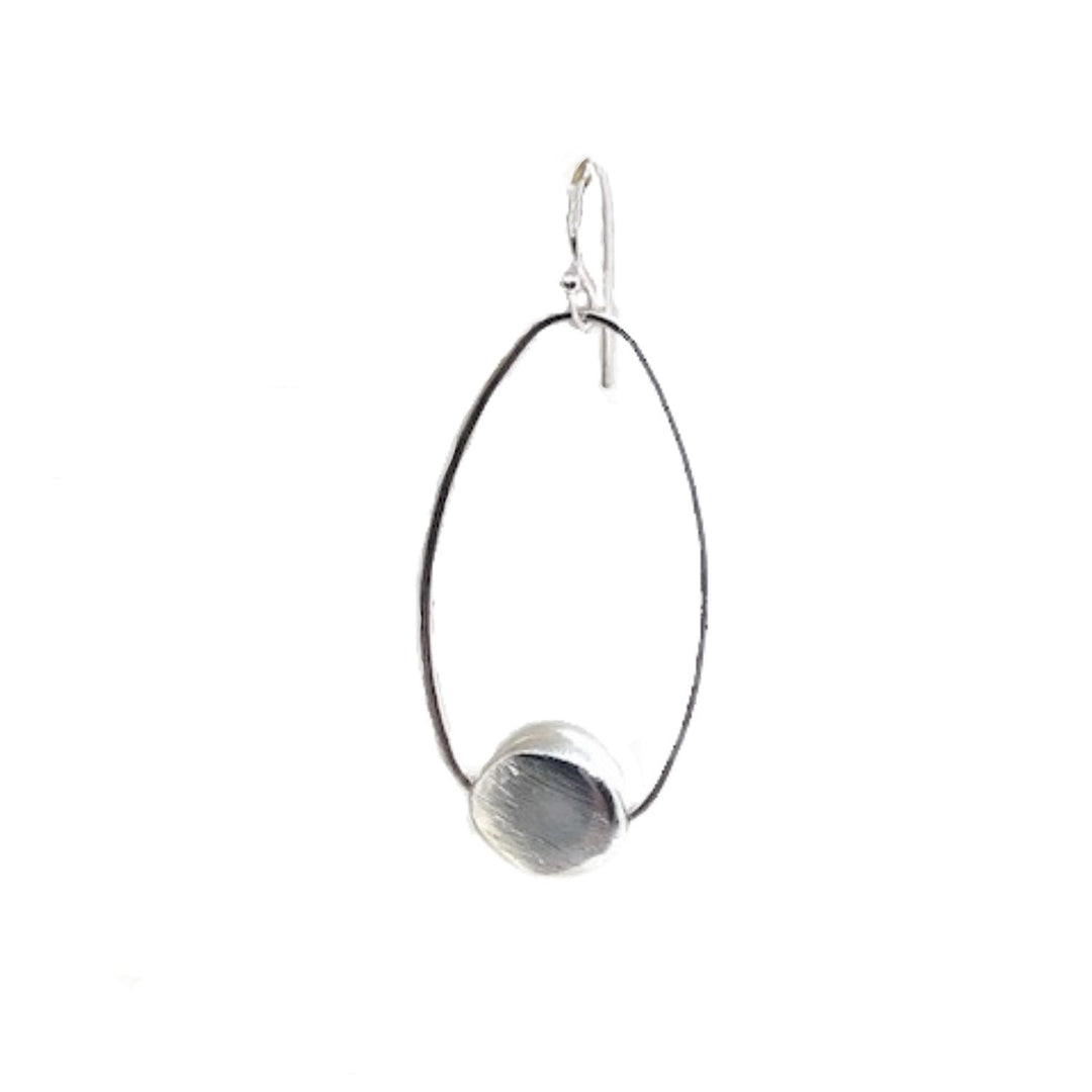 Matte Silver Flat Nugget Inset Oval Earring