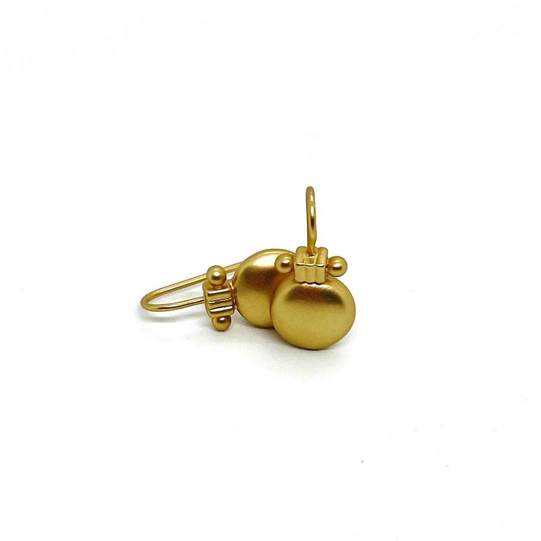 Matte Gold Disk Earrings With Column Top