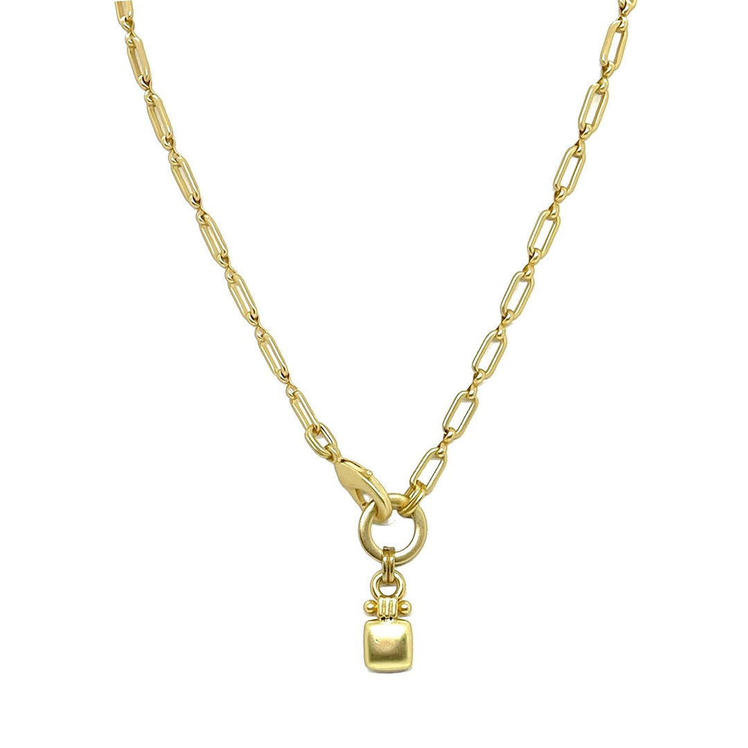 Matte Gold Paperclip Chain With Square Bar Pendant