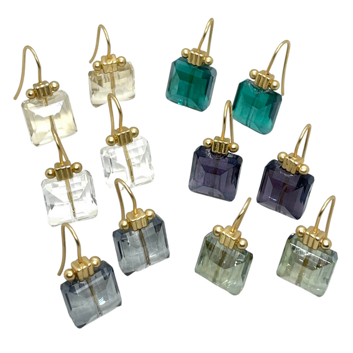 Square Olive Crystal Matte Gold Column Earrings