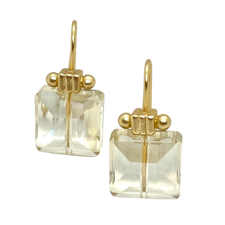 Square Champagne Crystal Matte Gold Column Earrings