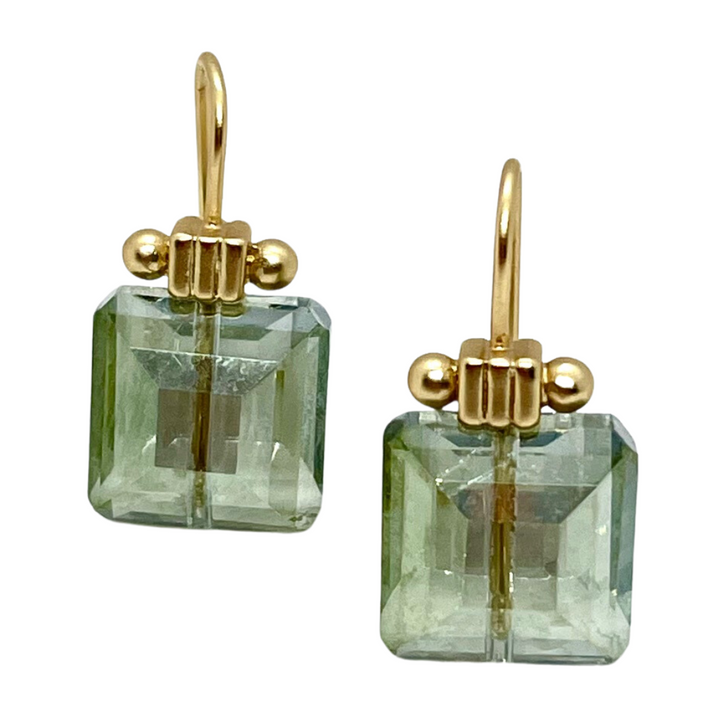 Square Olive Crystal Matte Gold Column Earrings