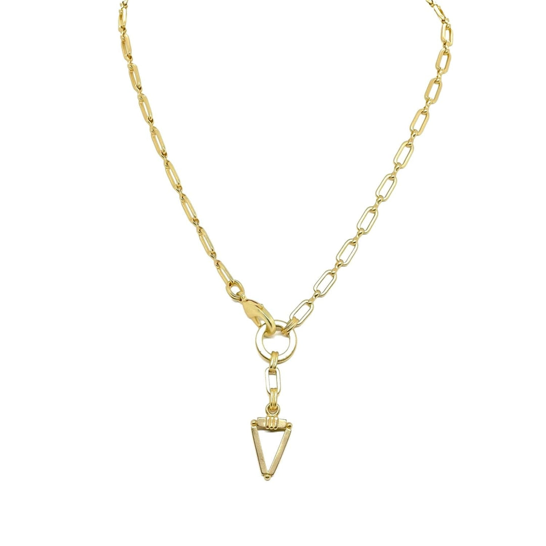 Matte Gold Paperclip Chain Necklace With Triangle Pendant