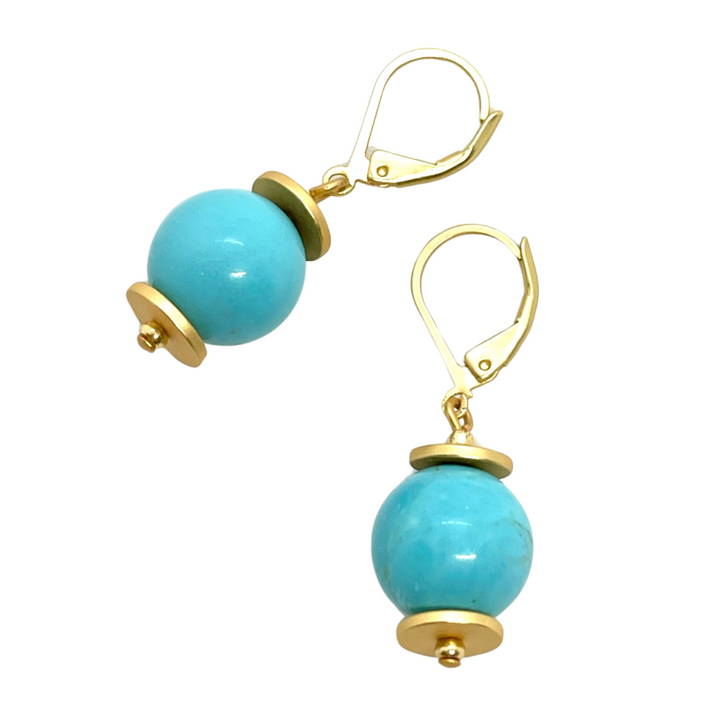 Turquoise Howlite and Matte Gold Accent Earrings