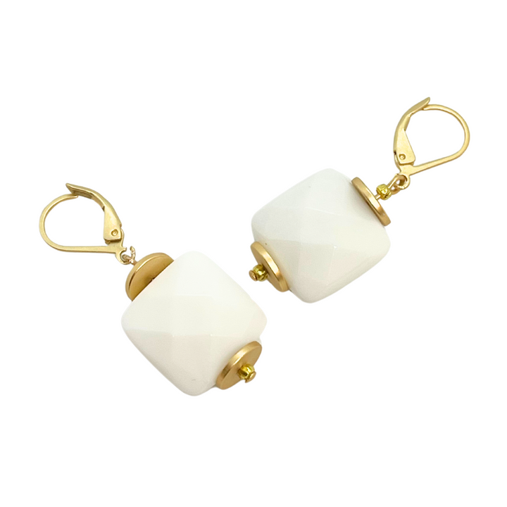 Square White Jade Earrings