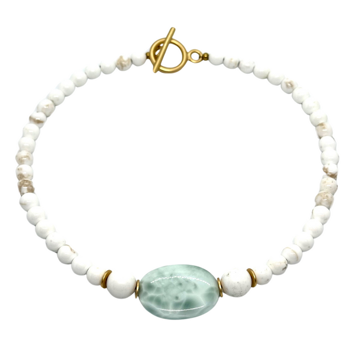 White Magnesite And Angelite Center Stone Necklace