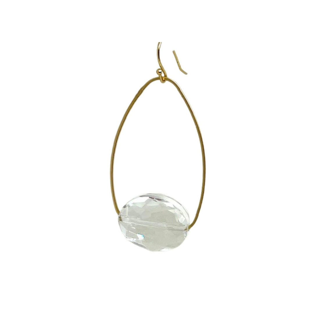 White(clear)Crystal Inset Matte Gold Oval Hoop Earrings