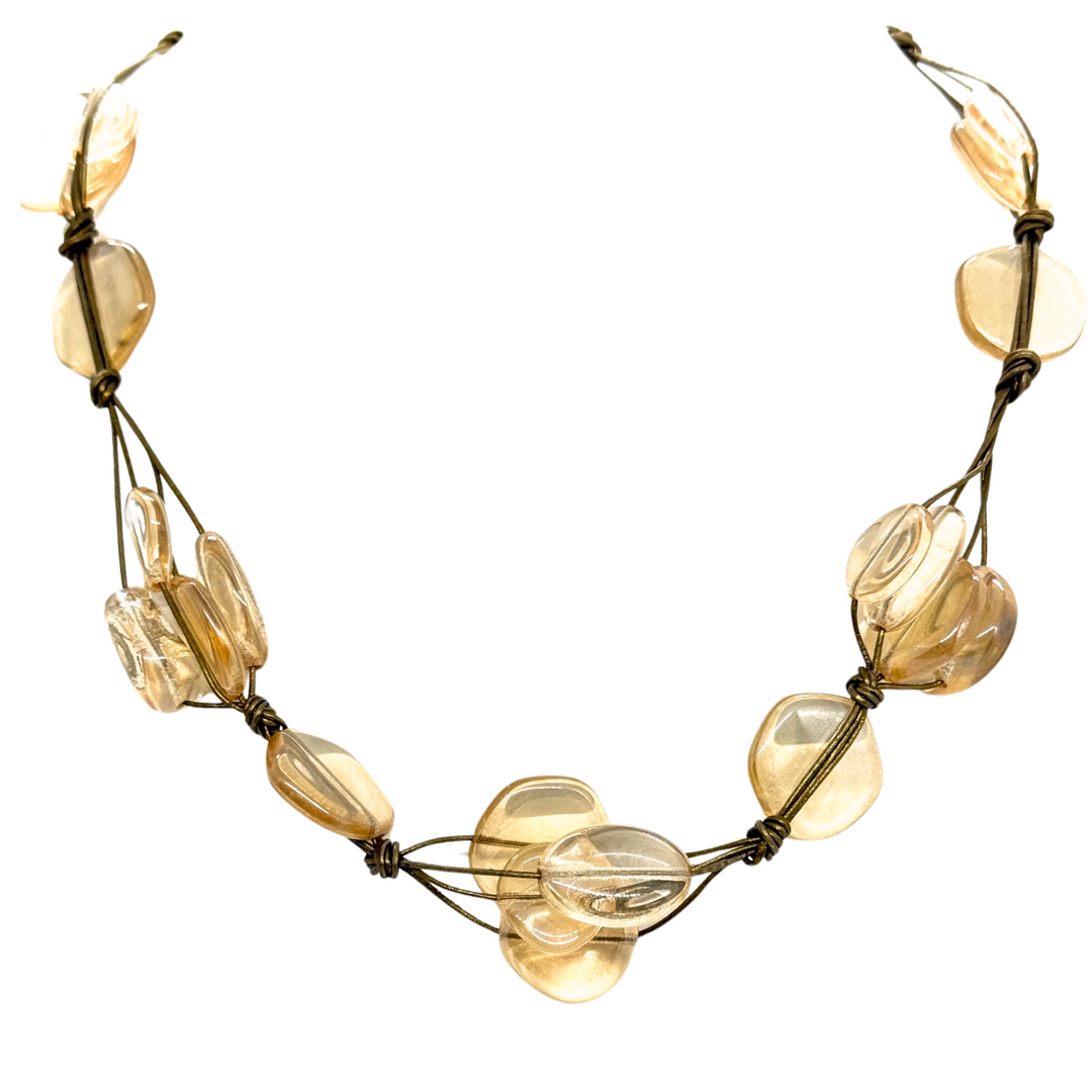 Yellow Pressed Glass Woven Necklace