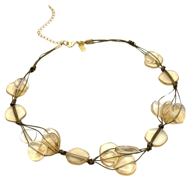 Yellow Pressed Glass Woven Necklace