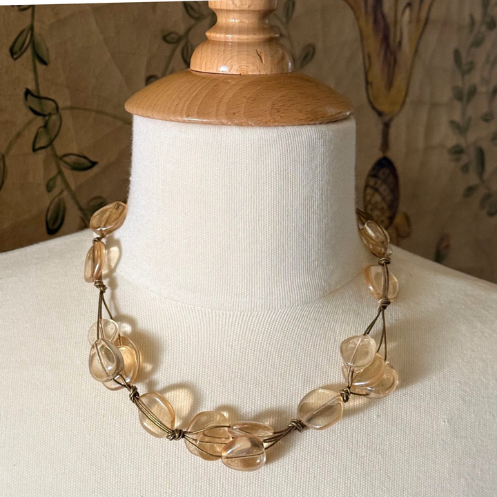 Yellow Pressed Glass Woven Necklace