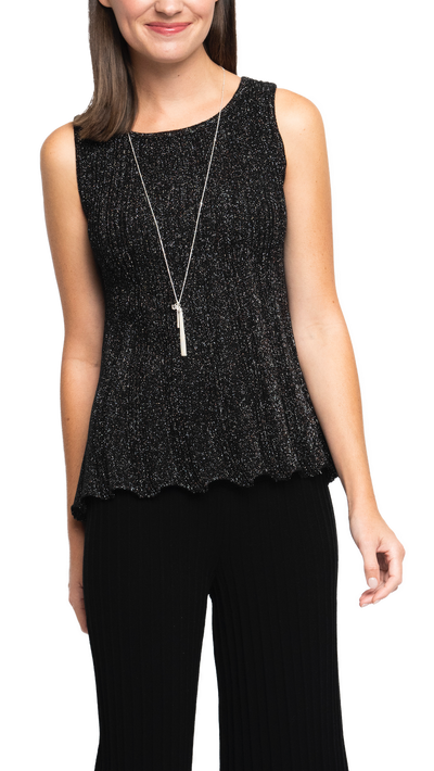 Molly Shimmer Sleeveless Pleated Swing Top; Black Silver