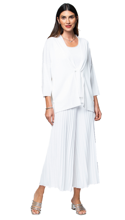 Malia Three-Quarter Sleeved Front-Tie Cardigan; White
