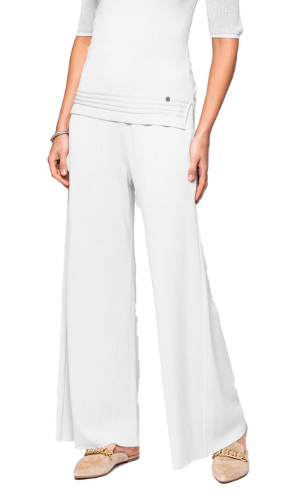 Briana Wide-Leg Milano-Knit Pants; White