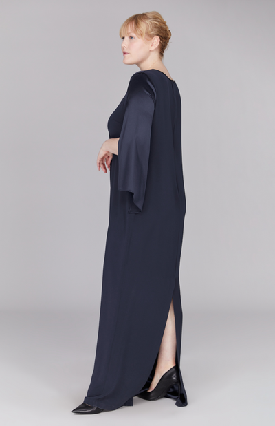 Long Sleeve Silk Gown with Satin Contrast