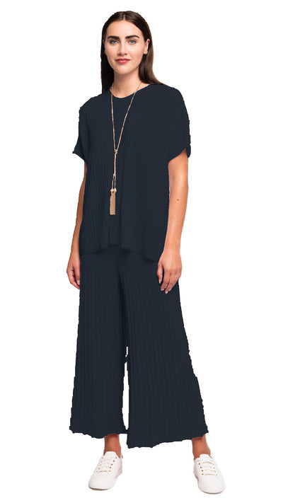 Erika Loose-Fitting Wide Rib Knit Drop Shoulder Top; Dark Navy