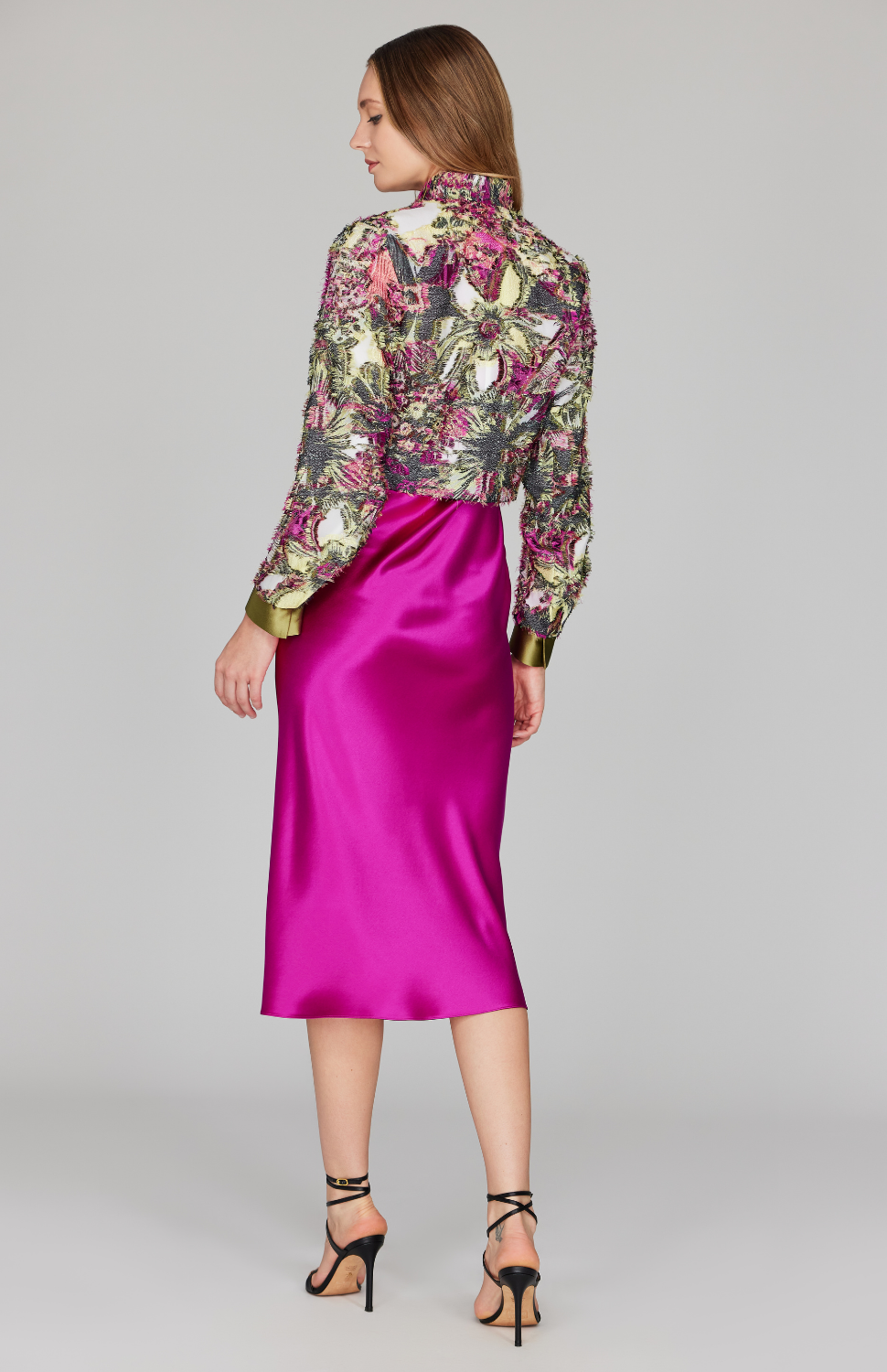 Metallic Floral Eyelash Short Jacket w/ Satin Contrast